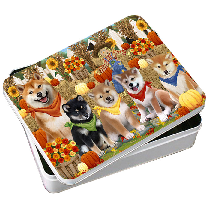 Fall Festive Gathering Shiba Inus Dog with Pumpkins Photo Storage Tin PITN50805