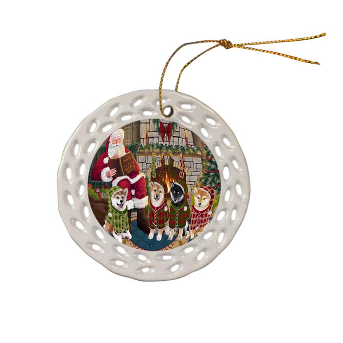Christmas Cozy Holiday Tails Shiba Inus Dog Ceramic Doily Ornament DPOR55745