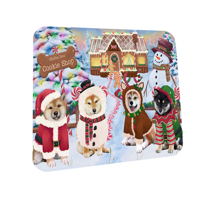 Holiday Gingerbread Cookie Shop Shiba Inus Dog Coasters Set of 4 CST56578
