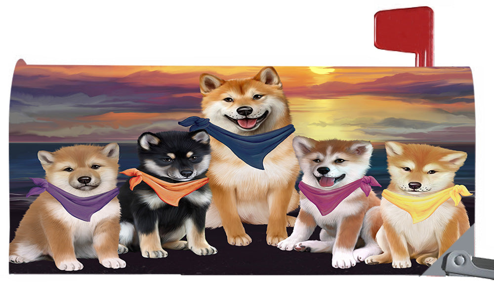 Family Sunset Portrait Shiba Inu Dogs Magnetic Mailbox Cover MBC48505