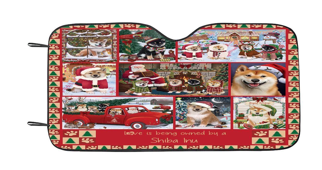 Love is Being Owned Christmas Shiba Inu Dogs Car Sun Shade