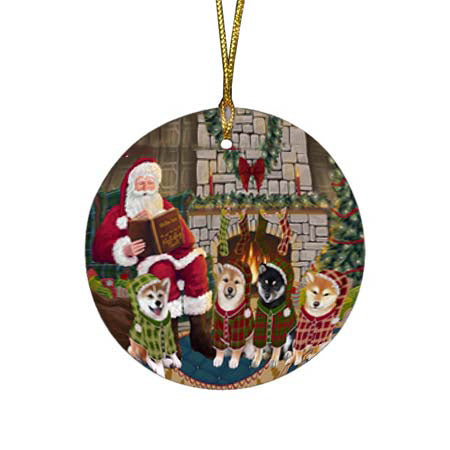 Christmas Cozy Holiday Tails Shiba Inus Dog Round Flat Christmas Ornament RFPOR55745