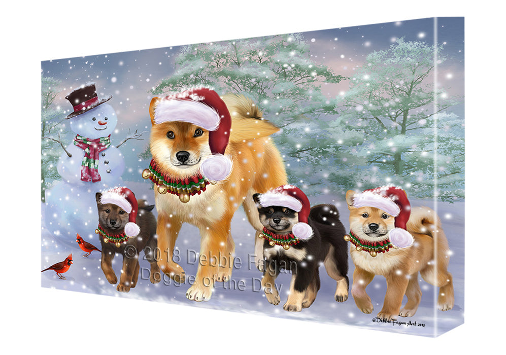 Christmas Running Family Shiba Inu Dogs Canvas Print Wall Art Décor CVS136682