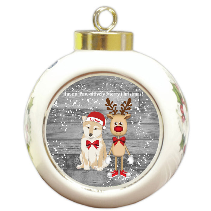 Custom Personalized Shiba Inu Dog Reindeer and Pooch Christmas Round Ball Ornament
