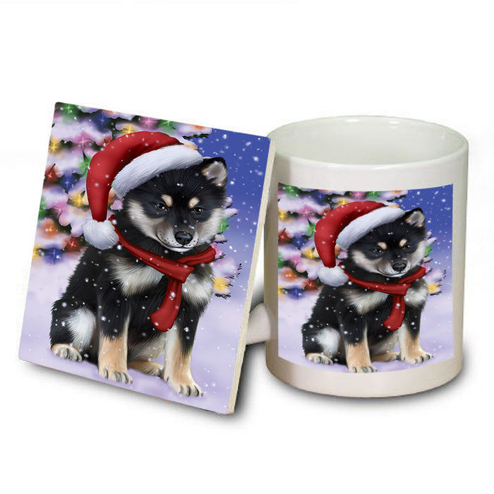 Winterland Wonderland Shiba Inu Dog In Christmas Holiday Scenic Background  Mug and Coaster Set MUC53413