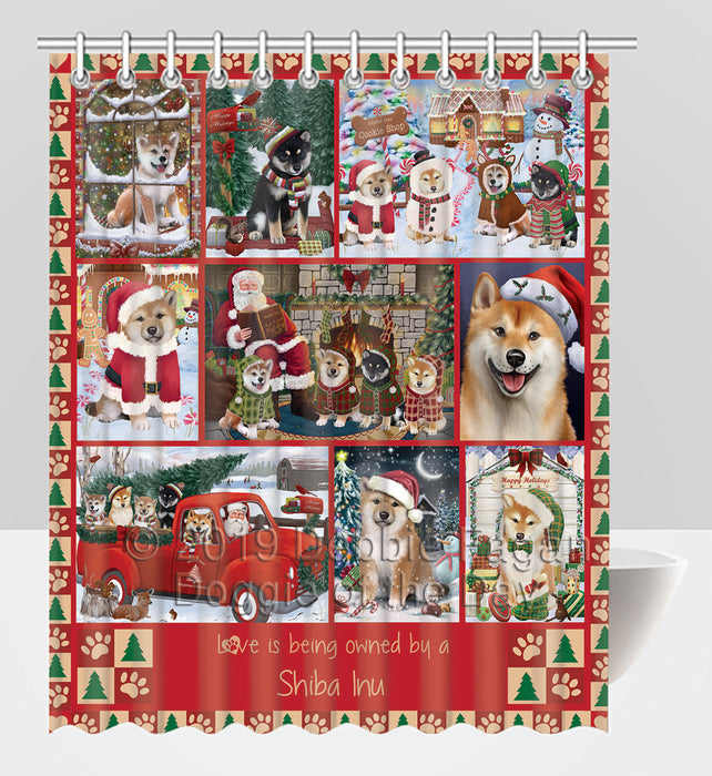 Love is Being Owned Christmas Shiba Inu Dogs Shower Curtain