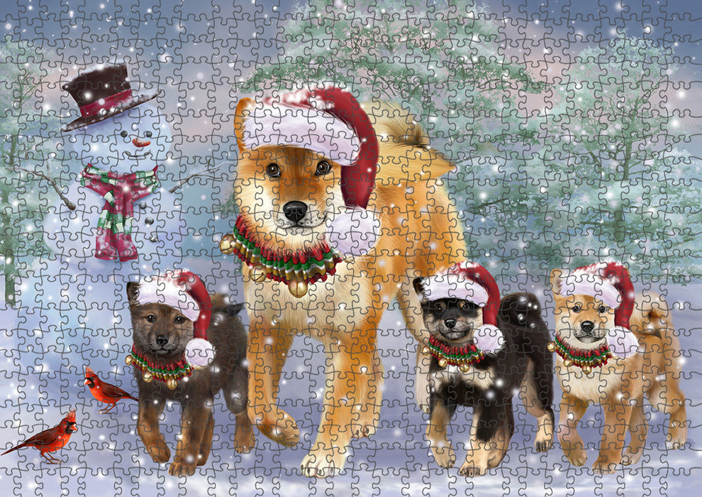 Christmas Running Family Shiba Inu Dogs Puzzle with Photo Tin PUZ97324