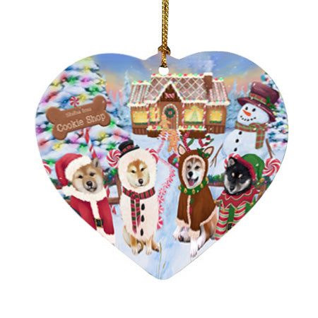 Holiday Gingerbread Cookie Shop Shiba Inus Dog Heart Christmas Ornament HPOR56976