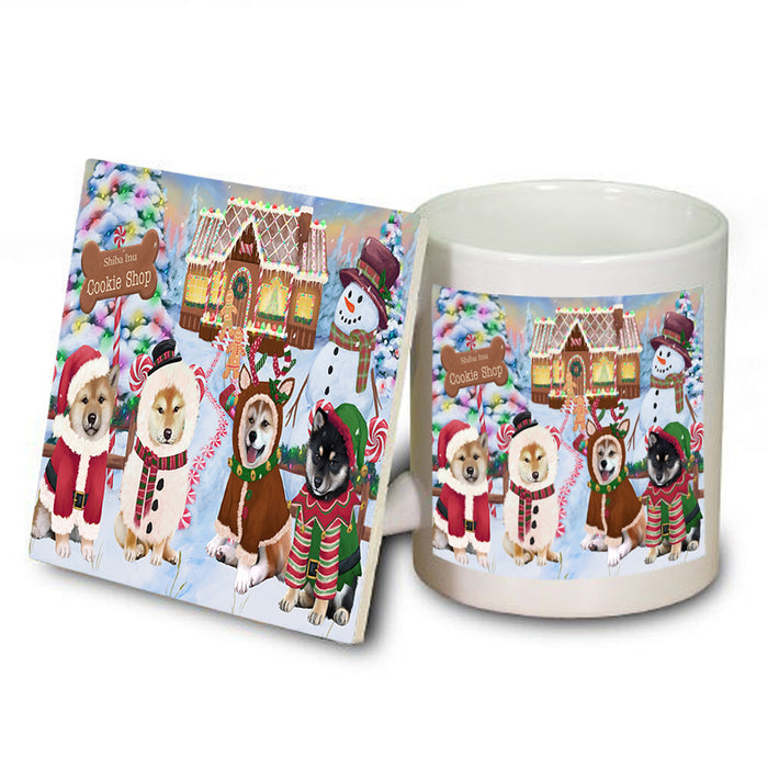 Holiday Gingerbread Cookie Shop Shiba Inus Dog Mug and Coaster Set MUC56612