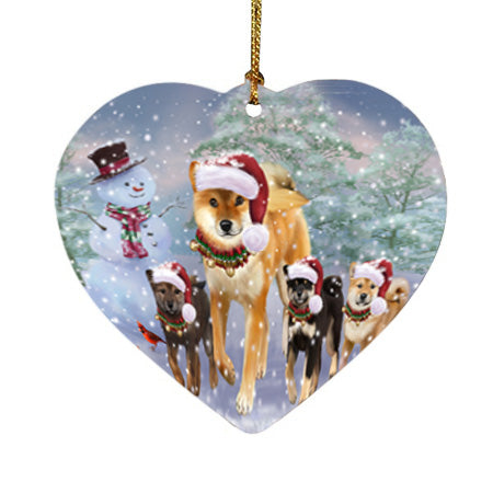 Christmas Running Family Shiba Inu Dogs Heart Christmas Ornament HPOR57424
