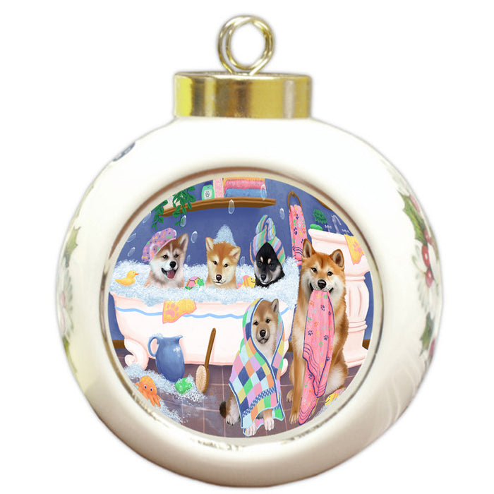 Rub A Dub Dogs In A Tub Shiba Inus Dog Round Ball Christmas Ornament RBPOR57179