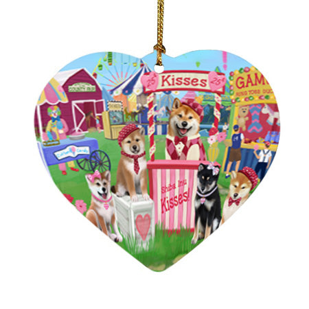 Carnival Kissing Booth Shiba Inus Dog Heart Christmas Ornament HPOR56282
