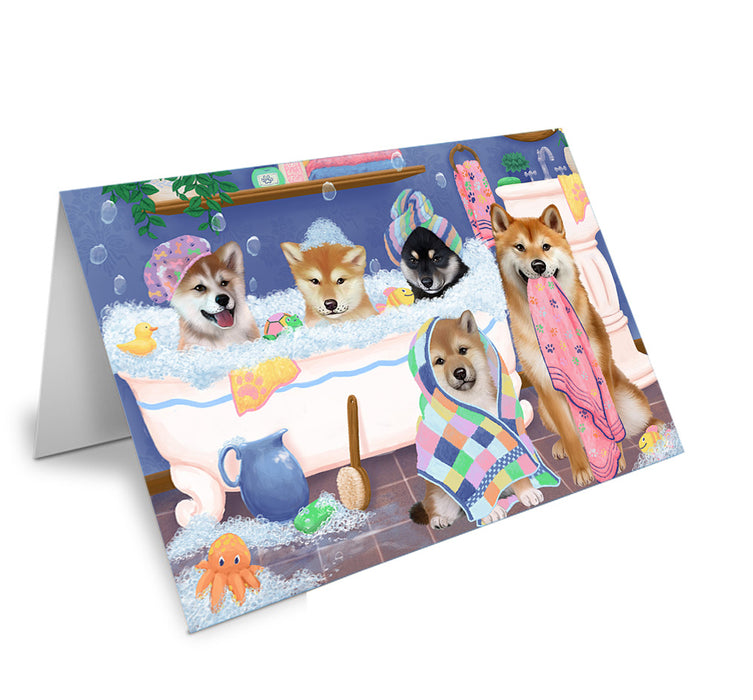 Rub A Dub Dogs In A Tub Shiba Inus Dog Handmade Artwork Assorted Pets Greeting Cards and Note Cards with Envelopes for All Occasions and Holiday Seasons GCD74984