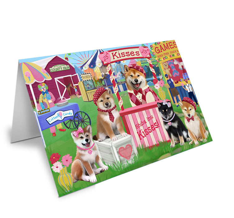 Carnival Kissing Booth Shiba Inus Dog Handmade Artwork Assorted Pets Greeting Cards and Note Cards with Envelopes for All Occasions and Holiday Seasons GCD72293