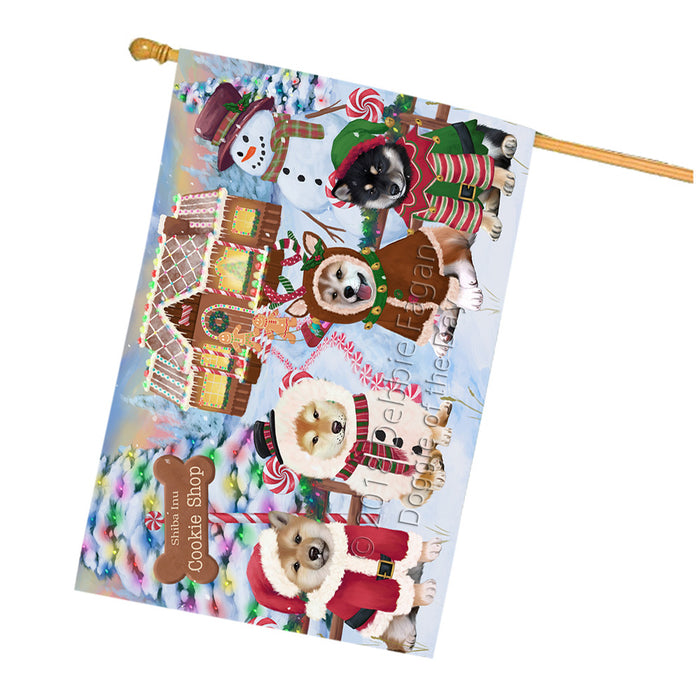 Holiday Gingerbread Cookie Shop Shiba Inus Dog House Flag FLG57304
