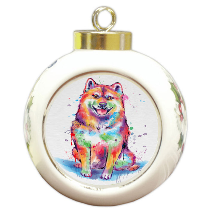 Watercolor Shiba Inu Dog Round Ball Christmas Ornament RBPOR58336