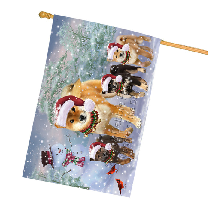 Christmas Running Family Shiba Inu Dogs House Flag FLG65162