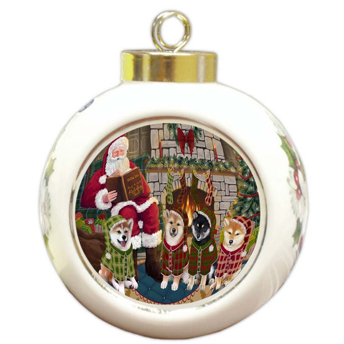 Christmas Cozy Holiday Tails Shiba Inus Dog Round Ball Christmas Ornament RBPOR55745