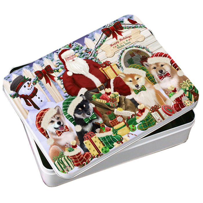 Happy Holidays Christmas Shiba Inus Dog House Gathering Photo Storage Tin PITN51466