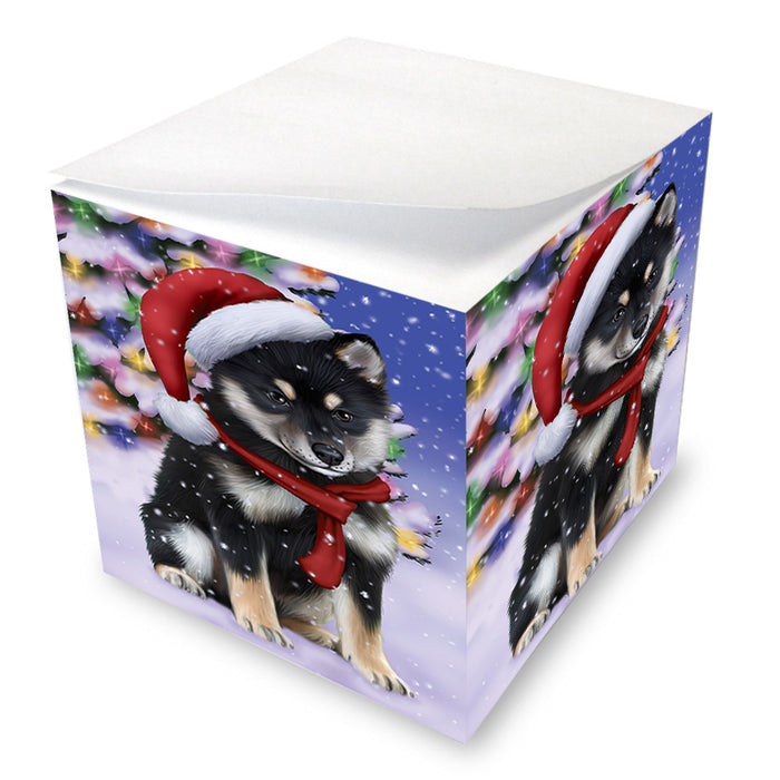 Winterland Wonderland Shiba Inu Dog In Christmas Holiday Scenic Background Note Cube NOC53421