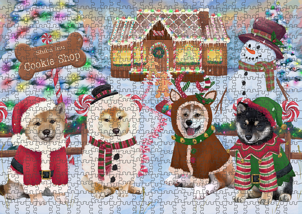 Holiday Gingerbread Cookie Shop Shiba Inus Dog Puzzle with Photo Tin PUZL94680