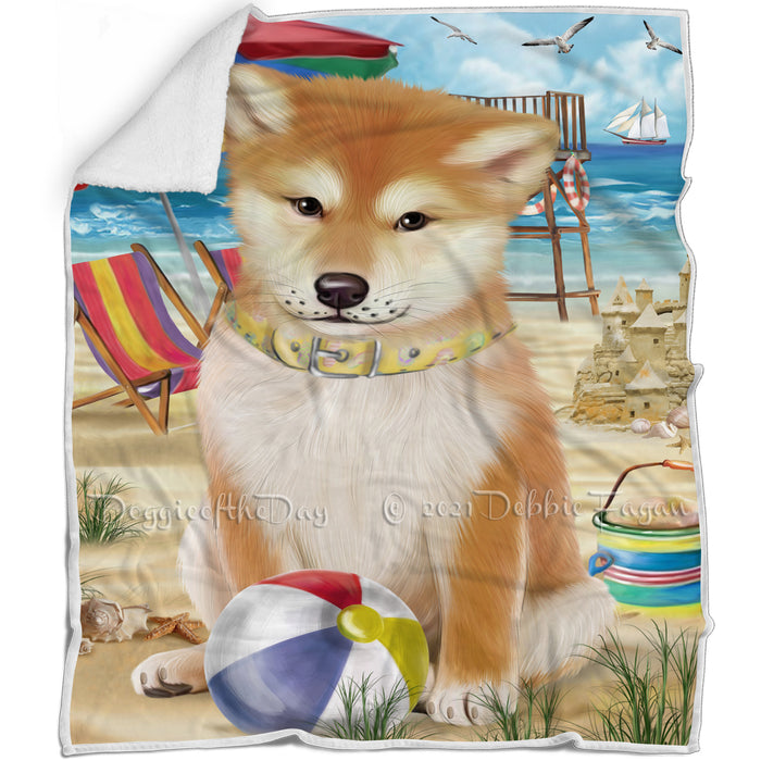 Pet Friendly Beach Shiba Inu Dog Blanket BLNKT66414