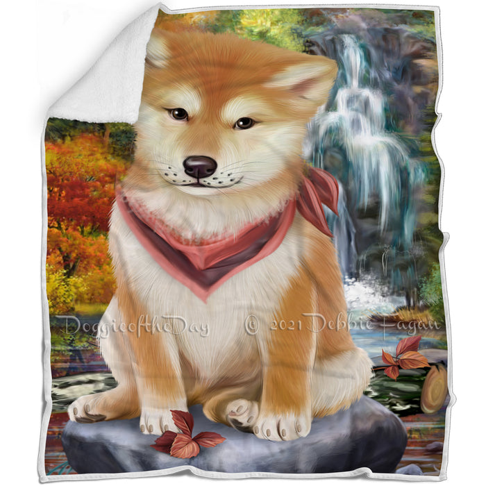Scenic Waterfall Shiba Inu Dog Blanket BLNKT61176