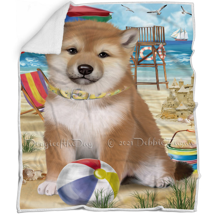 Pet Friendly Beach Shiba Inu Dog Blanket BLNKT66423