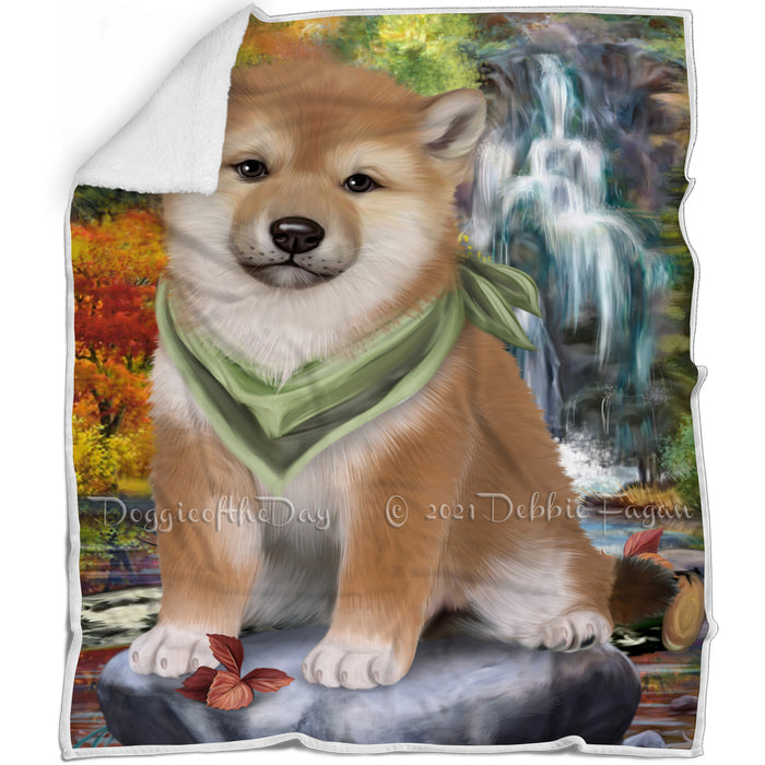 Scenic Waterfall Shiba Inu Dog Blanket BLNKT61194