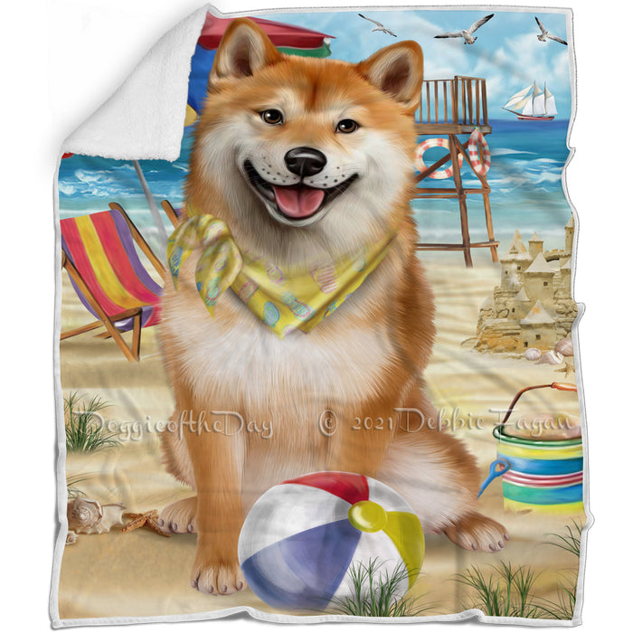 Pet Friendly Beach Shiba Inu Dog Blanket BLNKT66450