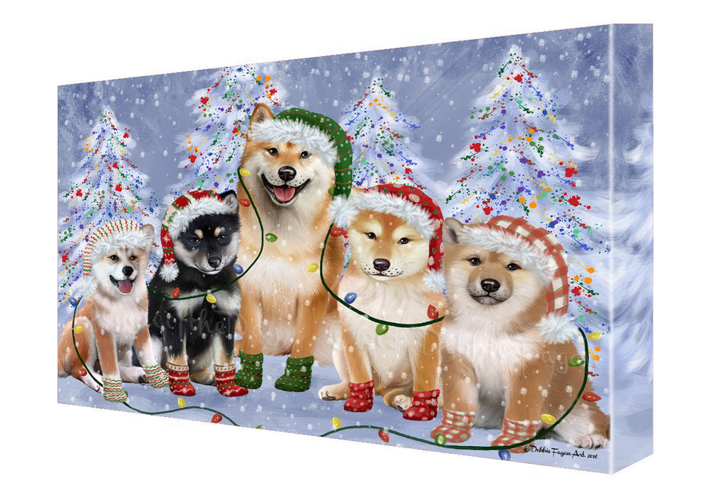 Christmas Lights and Shiba Inu Dogs Canvas Wall Art - Premium Quality Ready to Hang Room Decor Wall Art Canvas - Unique Animal Printed Digital Painting for Decoration