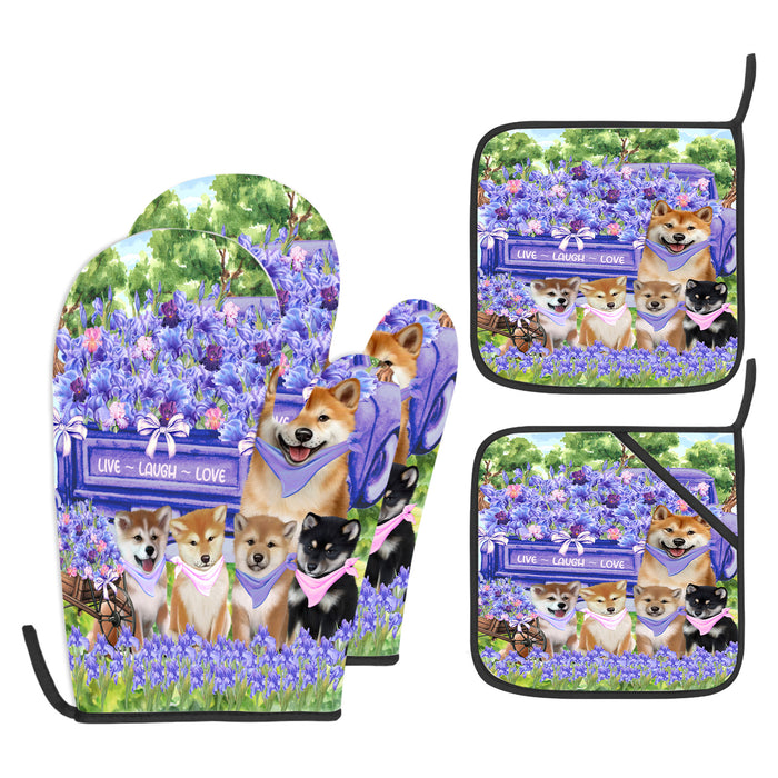 Shiba Inu Oven Mitts and Pot Holder Set: Explore a Variety of Designs, Personalized, Potholders with Kitchen Gloves for Cooking, Custom, Halloween Gifts for Dog Mom