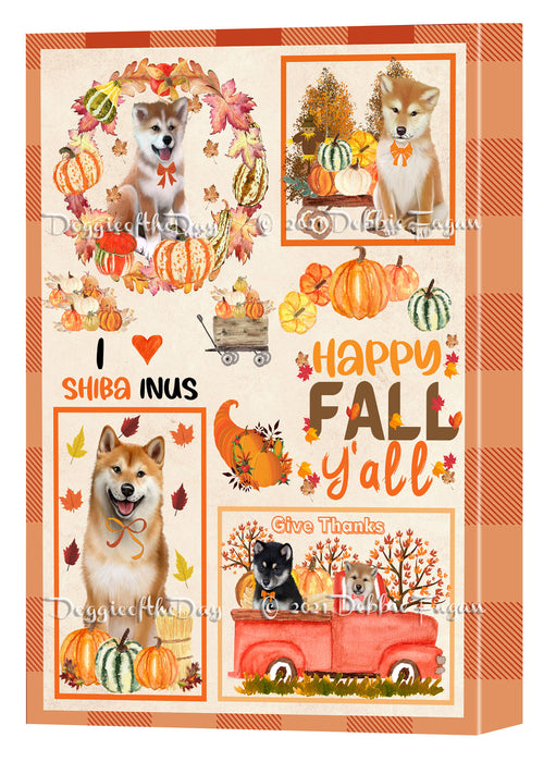 Happy Fall Y'all Pumpkin Shiba Inu Dogs Canvas Wall Art - Premium Quality Ready to Hang Room Decor Wall Art Canvas - Unique Animal Printed Digital Painting for Decoration
