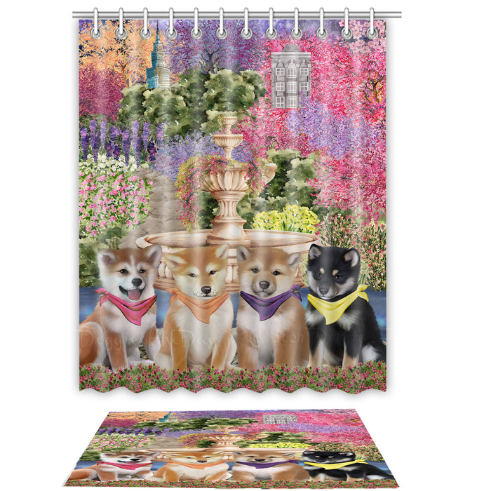 Shiba Inu Shower Curtain & Bath Mat Set, Custom, Explore a Variety of Designs, Personalized, Curtains with hooks and Rug Bathroom Decor, Halloween Gift for Dog Lovers