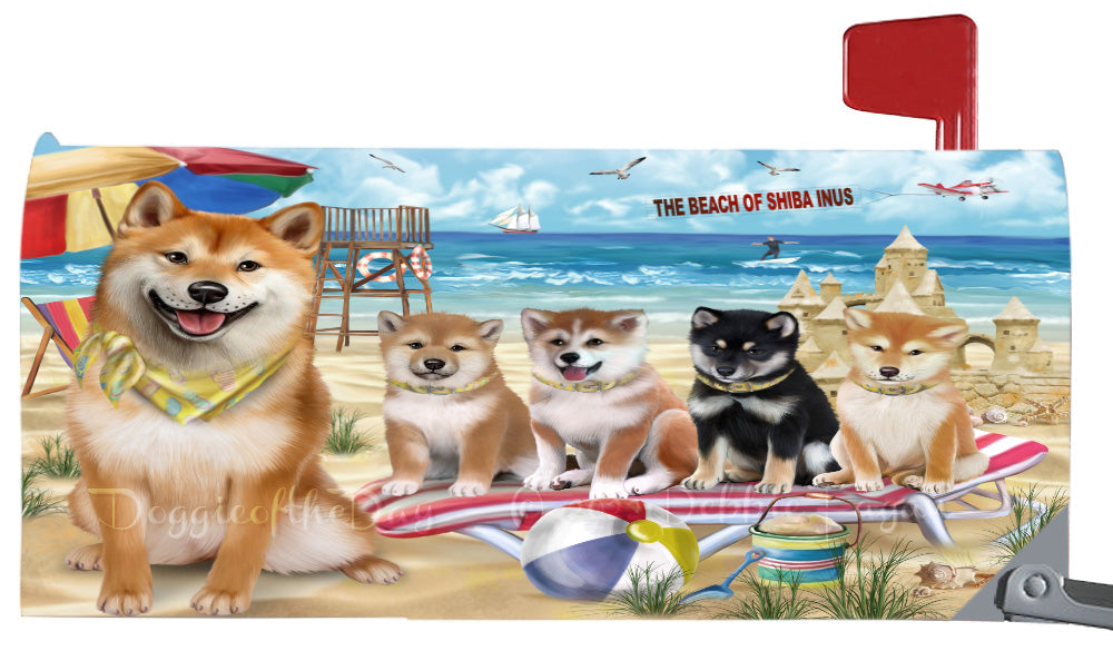 Pet Friendly Beach Shiba Inu Dogs Magnetic Mailbox Cover Both Sides Pet Theme Printed Decorative Letter Box Wrap Case Postbox Thick Magnetic Vinyl Material