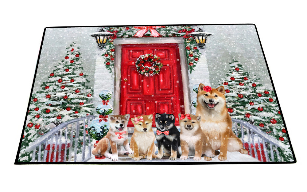 Christmas Holiday Welcome Shiba Inu Dogs Floor Mat- Anti-Slip Pet Door Mat Indoor Outdoor Front Rug Mats for Home Outside Entrance Pets Portrait Unique Rug Washable Premium Quality Mat