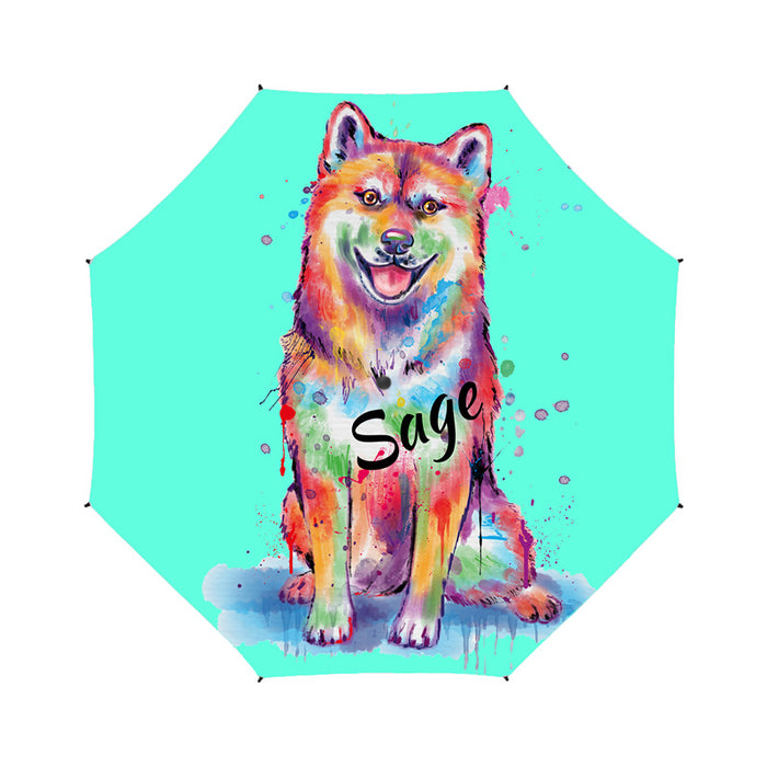 Custom Pet Name Personalized Watercolor Shiba Inu DogSemi-Automatic Foldable Umbrella
