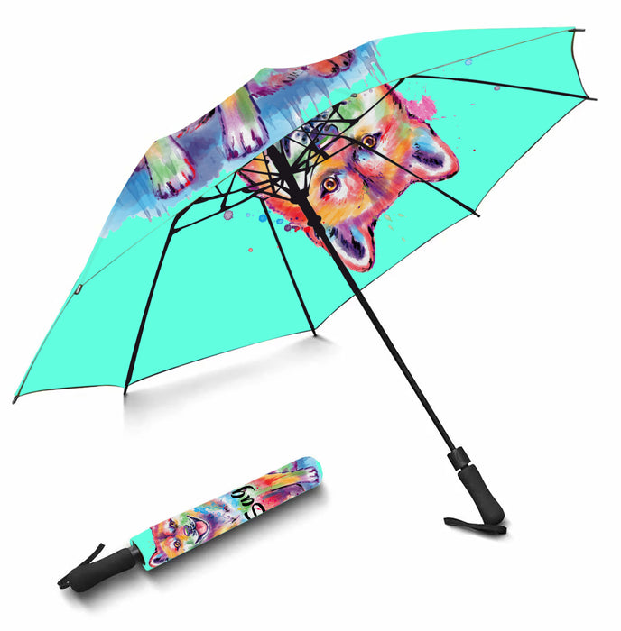 Custom Pet Name Personalized Watercolor Shiba Inu DogSemi-Automatic Foldable Umbrella