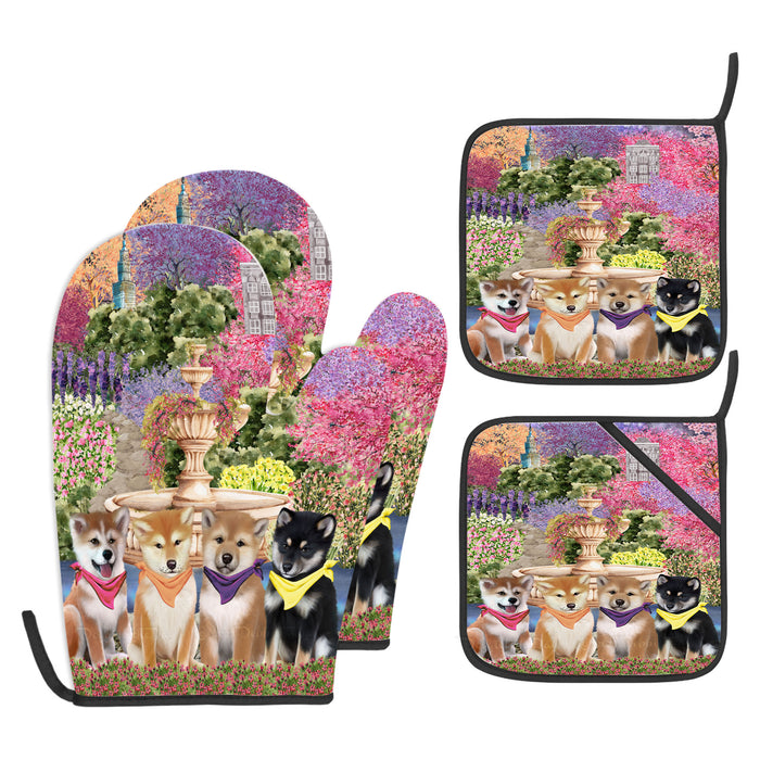 Shiba Inu Oven Mitts and Pot Holder Set: Explore a Variety of Designs, Personalized, Potholders with Kitchen Gloves for Cooking, Custom, Halloween Gifts for Dog Mom