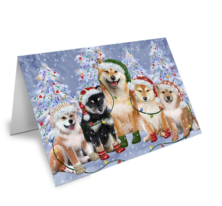 Christmas Lights and Shiba Inu Dogs Handmade Artwork Assorted Pets Greeting Cards and Note Cards with Envelopes for All Occasions and Holiday Seasons