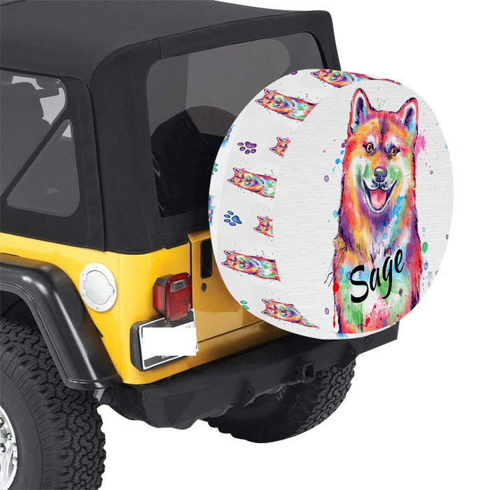 Custom Pet Name Personalized Watercolor Shiba Inu Dog Car Tire Cover