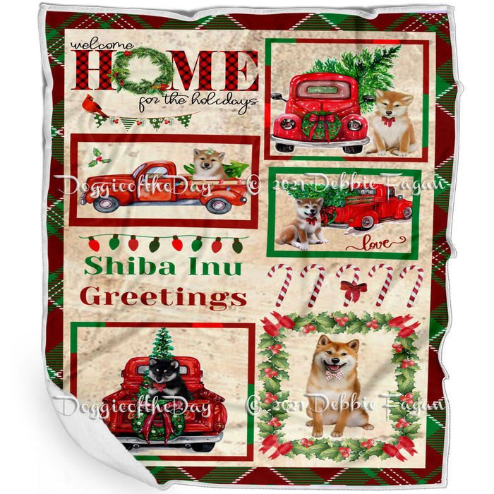 Welcome Home for Christmas Holidays Shiba Inu Dogs Blanket BLNKT72166