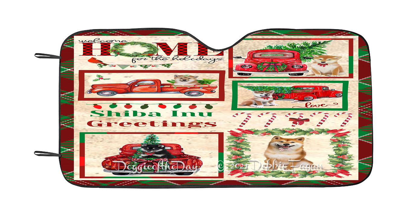 Welcome Home for Christmas Holidays Shiba Inu Dogs Car Sun Shade Cover Curtain