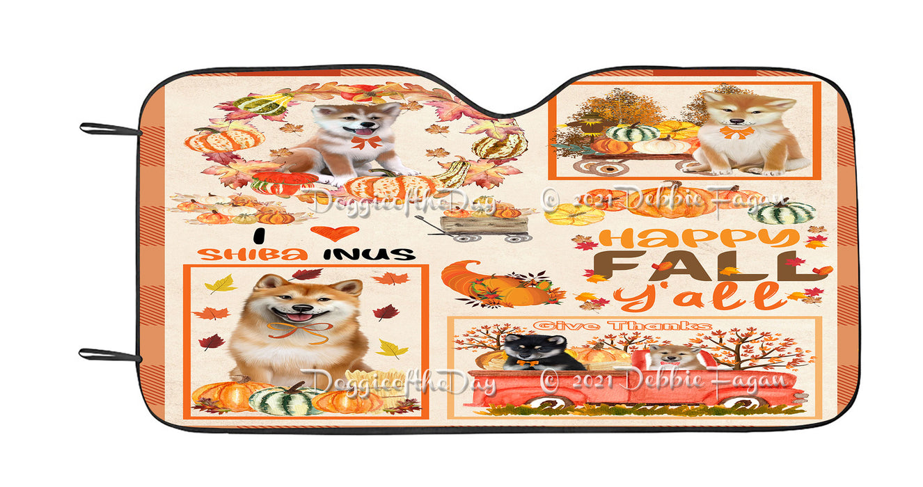 Happy Fall Y'all Pumpkin Shiba Inu Dogs Car Sun Shade Cover Curtain