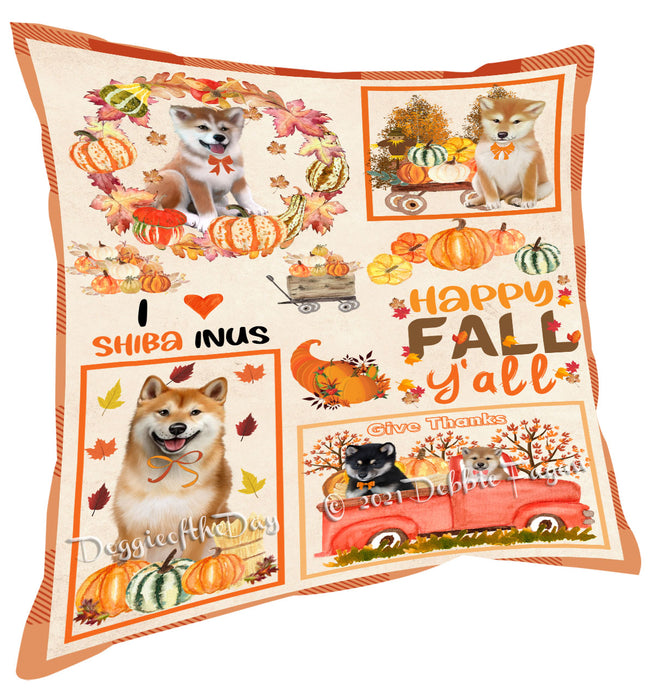 Happy Fall Y'all Pumpkin Shiba Inu Dogs Pillow with Top Quality High-Resolution Images - Ultra Soft Pet Pillows for Sleeping - Reversible & Comfort - Ideal Gift for Dog Lover - Cushion for Sofa Couch Bed - 100% Polyester
