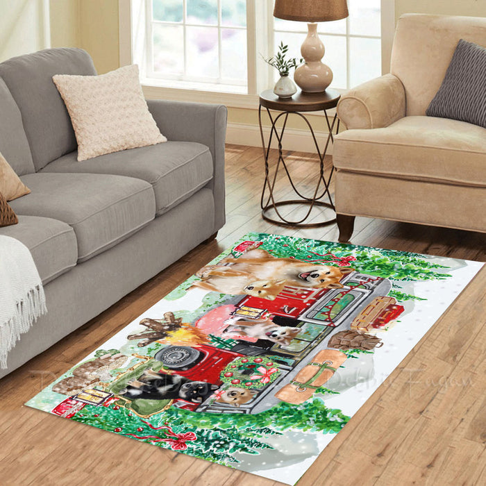 Christmas Time Camping with Shiba Inu Dogs Area Rug - Ultra Soft Cute Pet Printed Unique Style Floor Living Room Carpet Decorative Rug for Indoor Gift for Pet Lovers