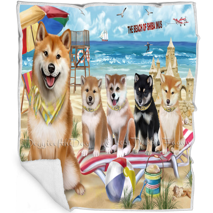 Pet Friendly Beach Shiba Inus Dog Blanket BLNKT66405