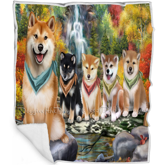 Scenic Waterfall Shiba Inus Dog Blanket BLNKT61158
