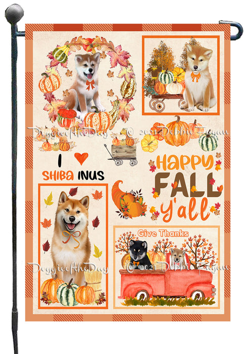 Happy Fall Y'all Pumpkin Shiba Inu Dogs Garden Flags- Outdoor Double Sided Garden Yard Porch Lawn Spring Decorative Vertical Home Flags 12 1/2"w x 18"h