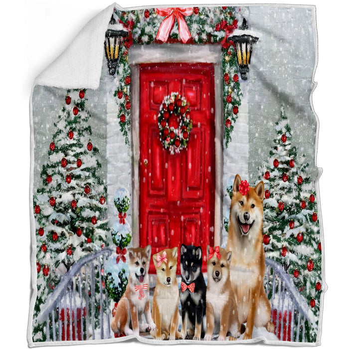 Christmas Holiday Welcome Shiba Inu Dogs Blanket - Lightweight Soft Cozy and Durable Bed Blanket - Animal Theme Fuzzy Blanket for Sofa Couch